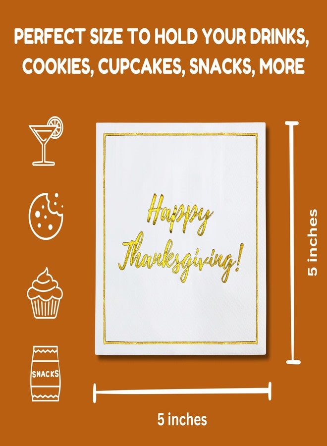 Cloverjoyed Happy Thanksgiving Cocktail Napkins, 50 Pack, Gold Foil Design, Disposable Paper Dinnerware Decorations for Beverages, Dessert, Appetizers - Image 3